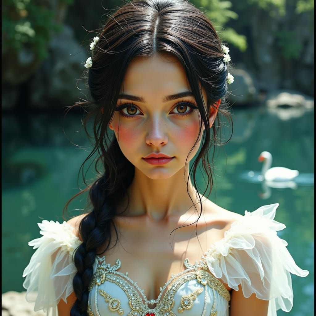 Dreamy Swan Queen Odette in Pre-Raphaelite Style