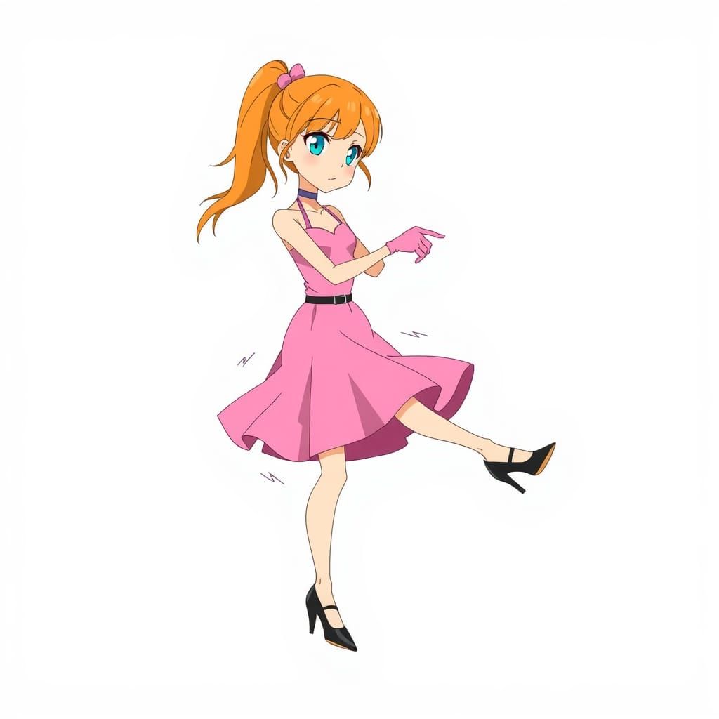 Orange-Haired Woman Tap Dancing in Anime Style