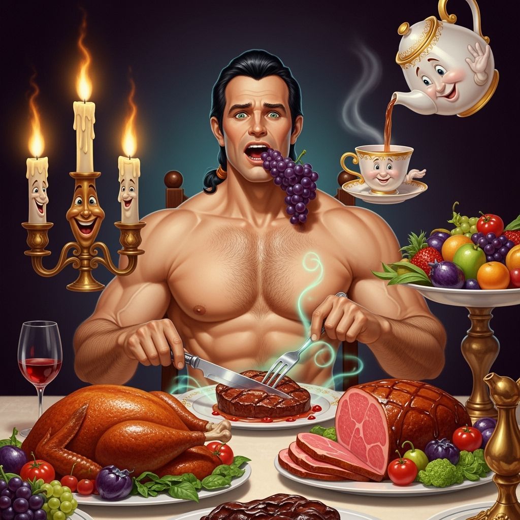 Muscular Gaston Feasts at Magical Table