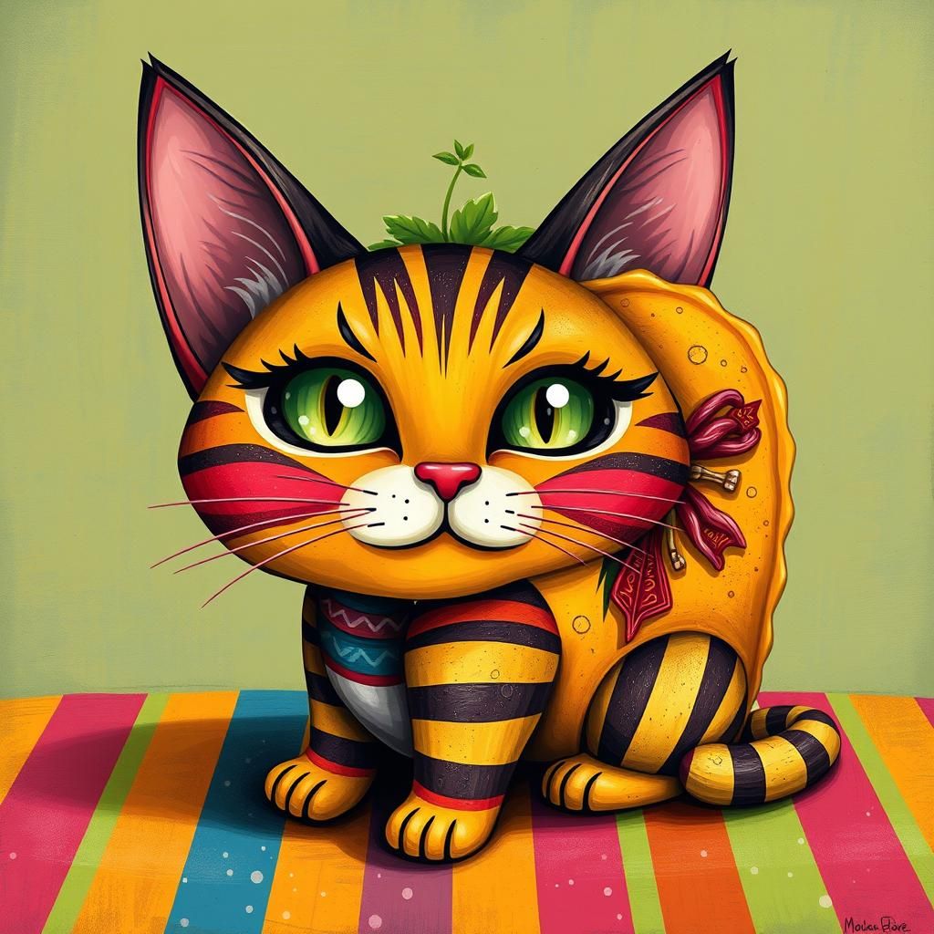 Colorful Taco Cat Whimsical Pop Surrealist Illustration