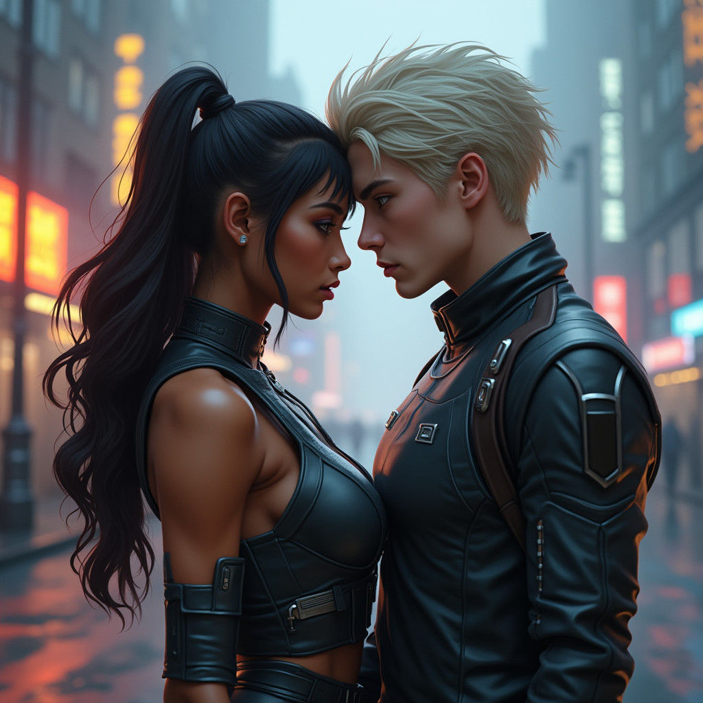 Cyberpunk Characters in Moody, Futuristic Setting