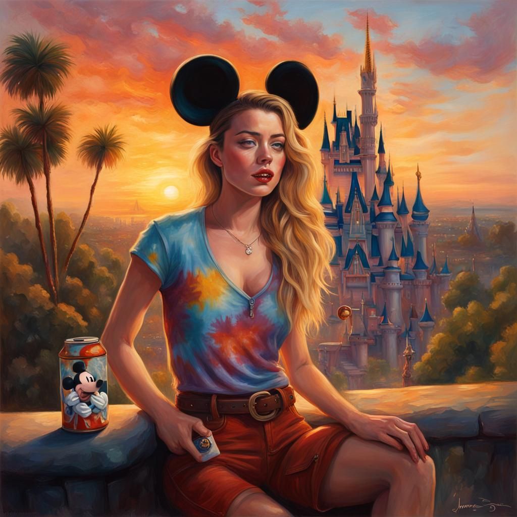 Sunset at Disneyland: Oil Painting of Amber Heard