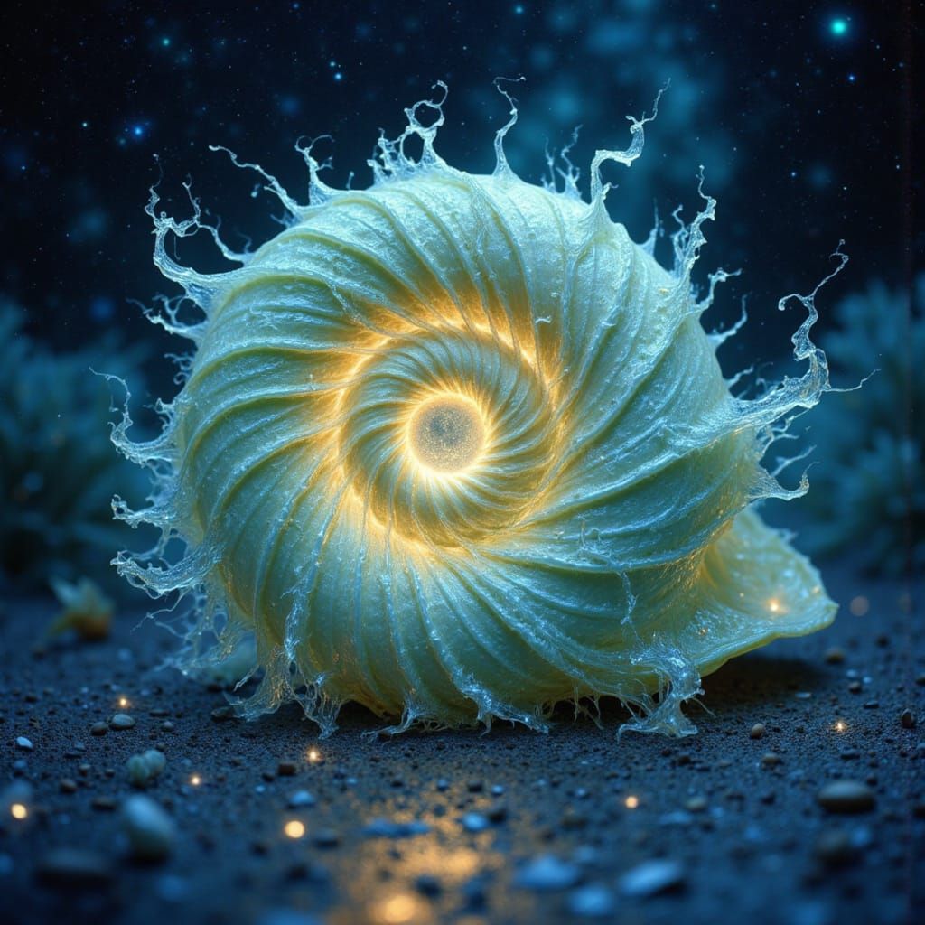 Glowing Nautilus Shell in Starry Surrealism