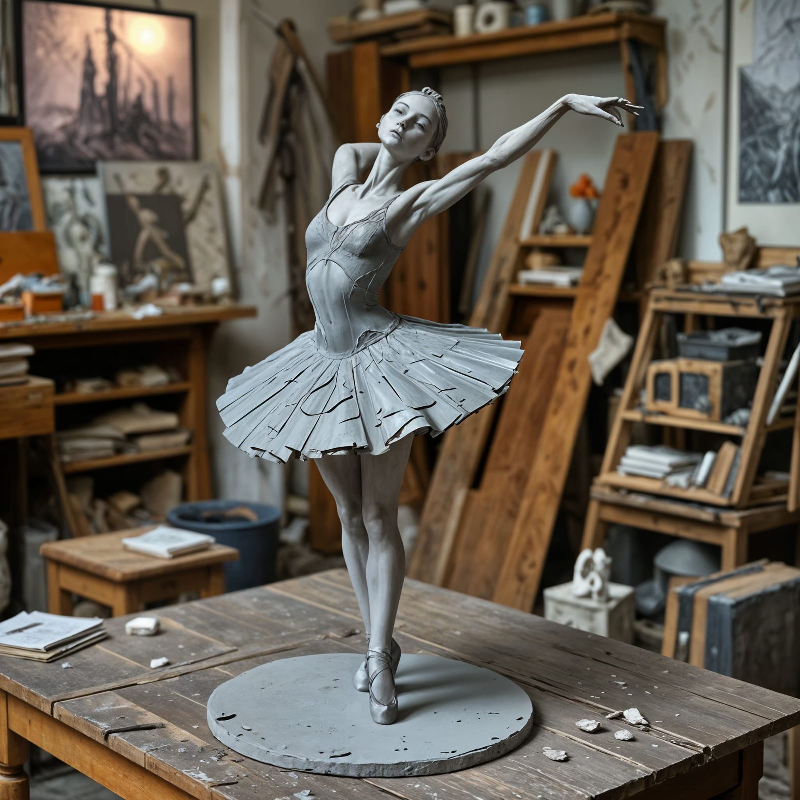 Clay Ballerina Sculpture in Artist's Studio