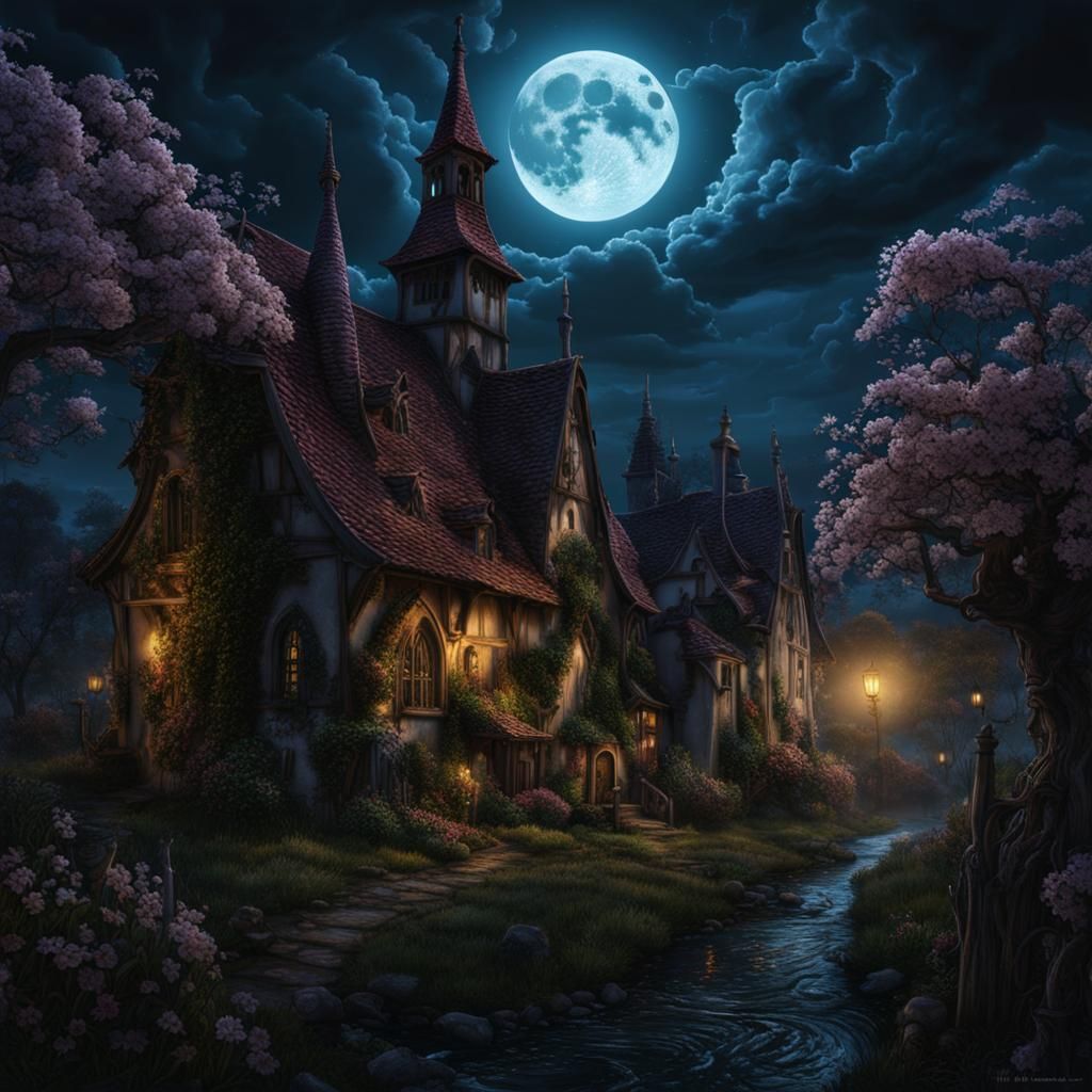 Transylvanian Village at Night: a Tim Burton Digital Paintin...