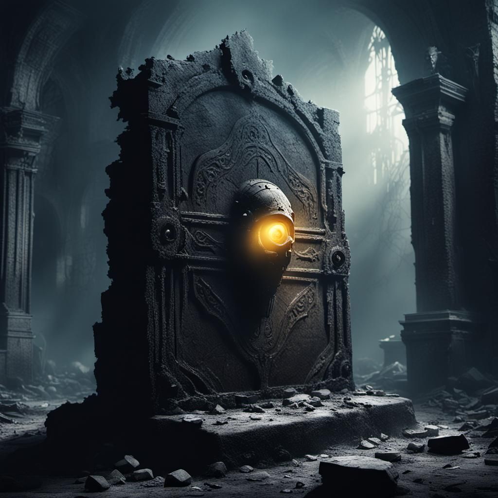 Eerie Dark Fantasy Relic in Abandoned Ruins