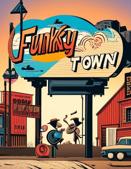 Funky Town Billboard in Comic Book Art Style
