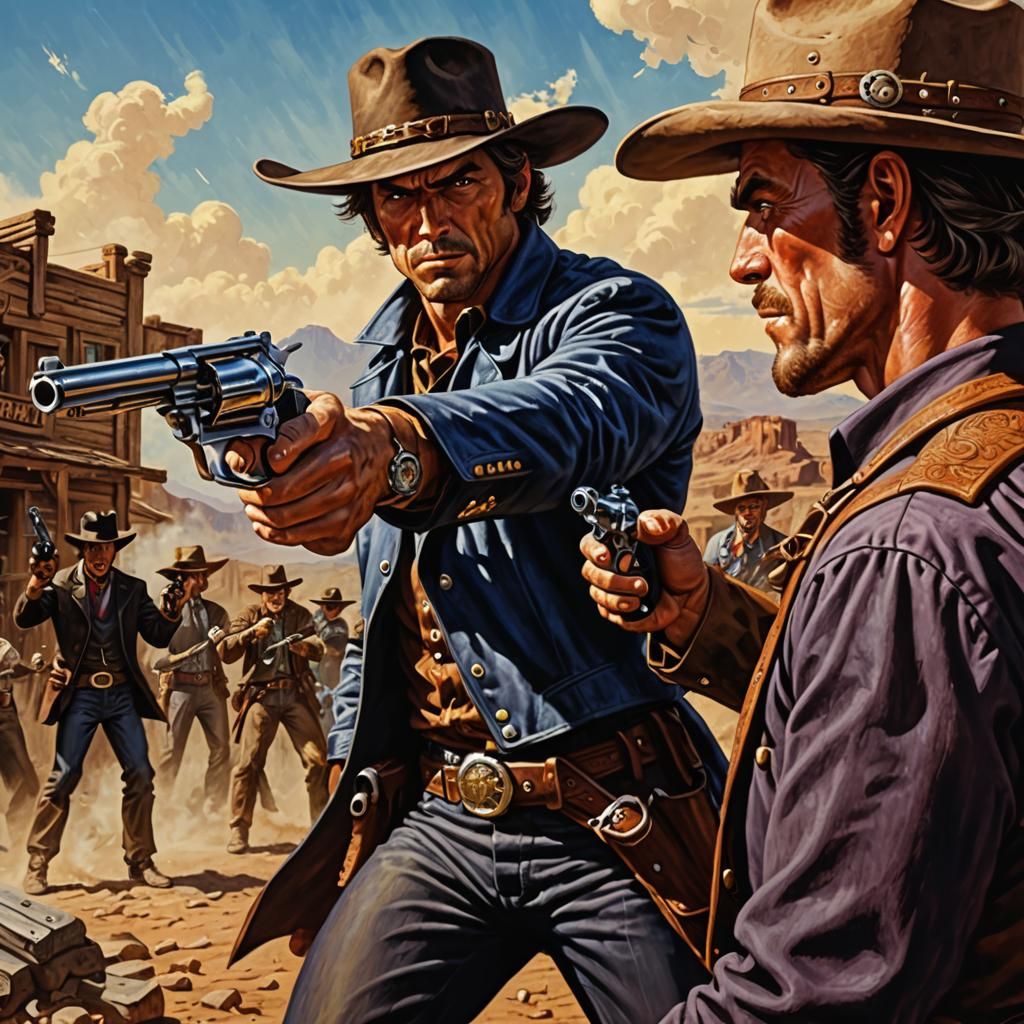 Wild West Hero Duel in Comic Book Style