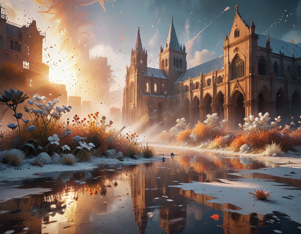 Cathedral City at Golden Hour: Watercolor Art