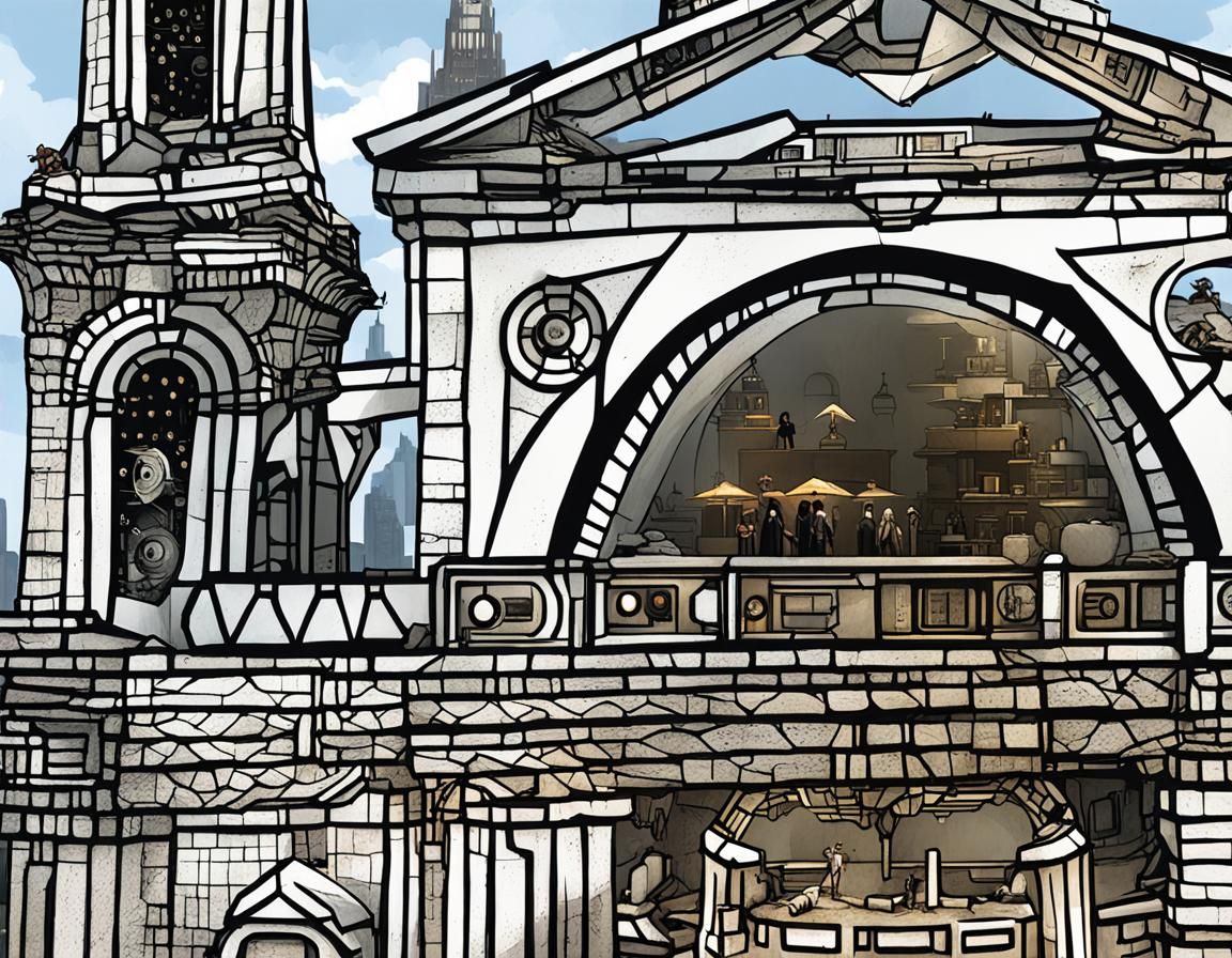 Tornadic Sci-Fi Concrete Art in Art Deco Style