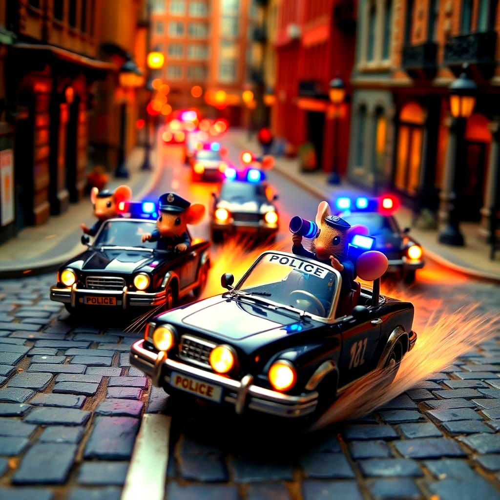 Thrilling Miniature Car Chase in Whimsical Urban Landscape