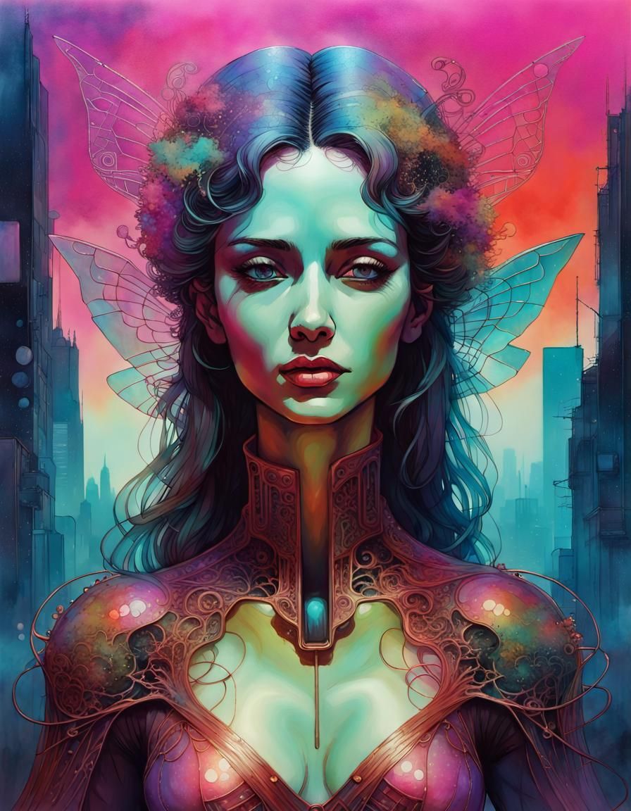 Opera Singer in Retro-Futuristic Cel-Shaded Metropolis