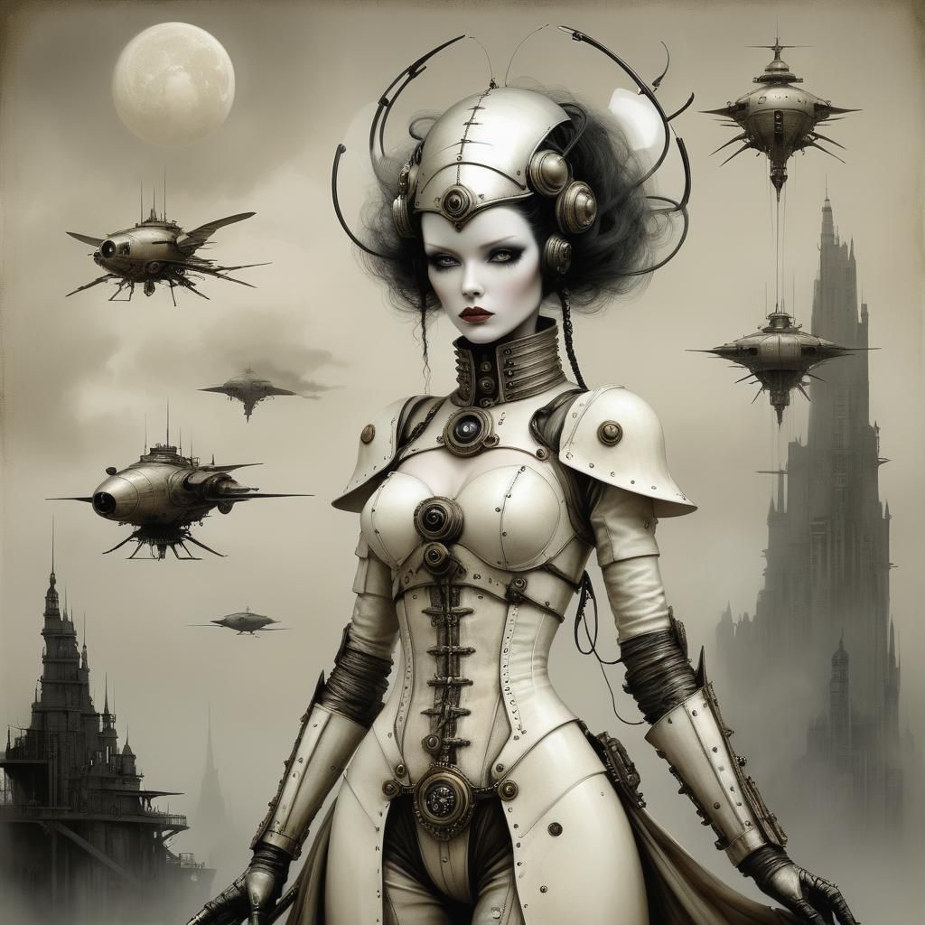 Steampunk Banshee Protecting Futuristic Mag Mell