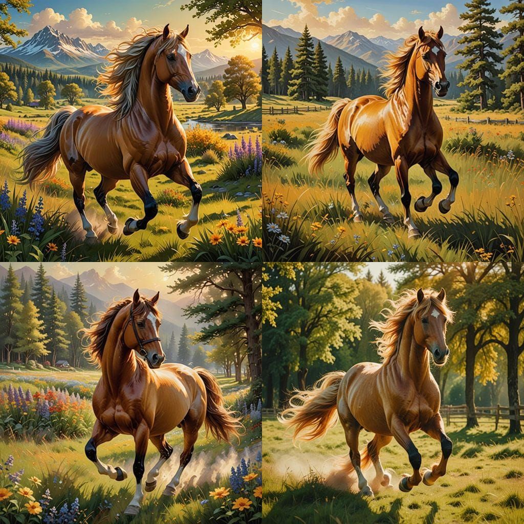 Golden Horse in Equestrian Landscape