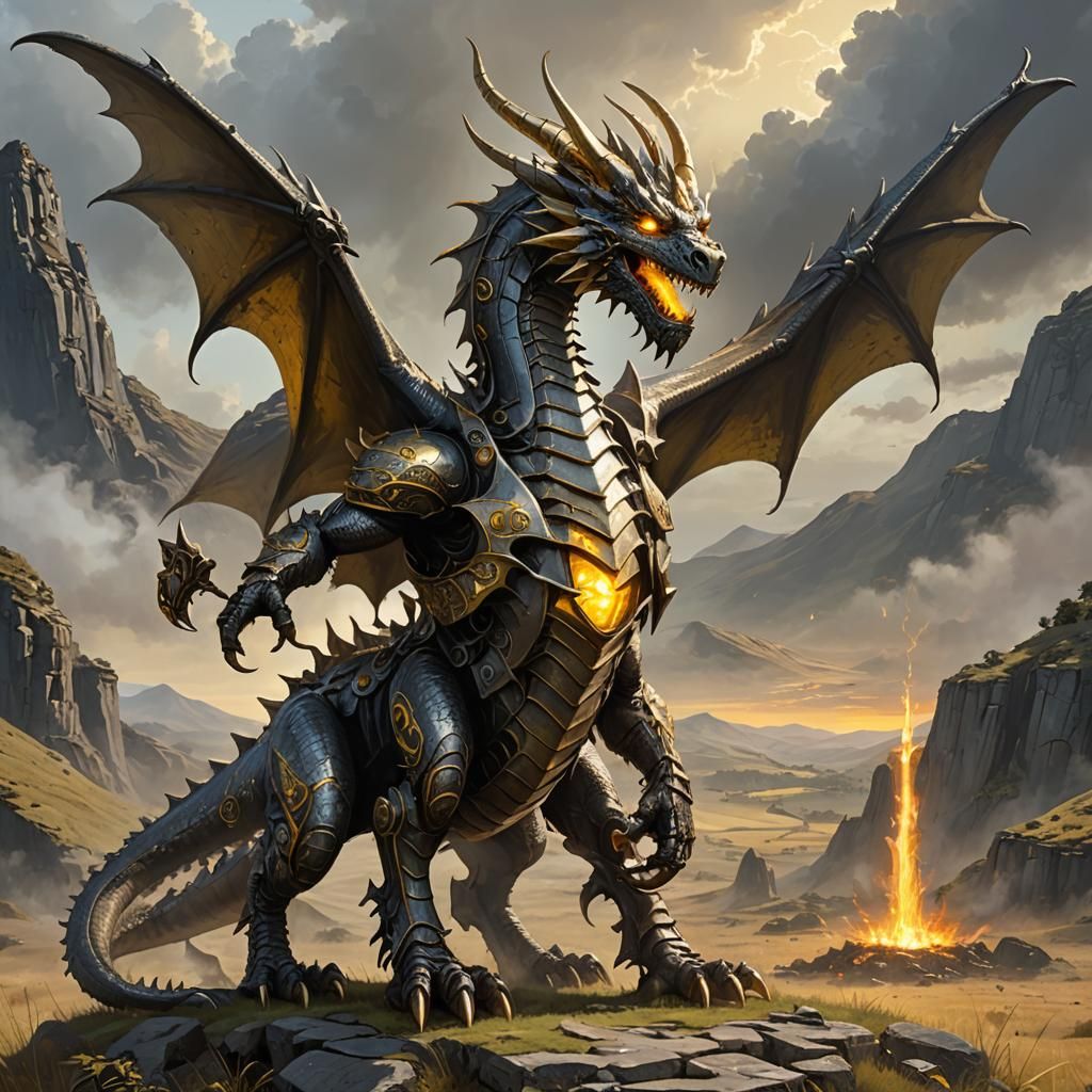 Ancient Metal Dragon in a Field