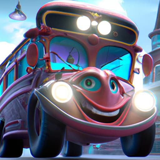 Pixar-Style Bus Concept Art in 3D
