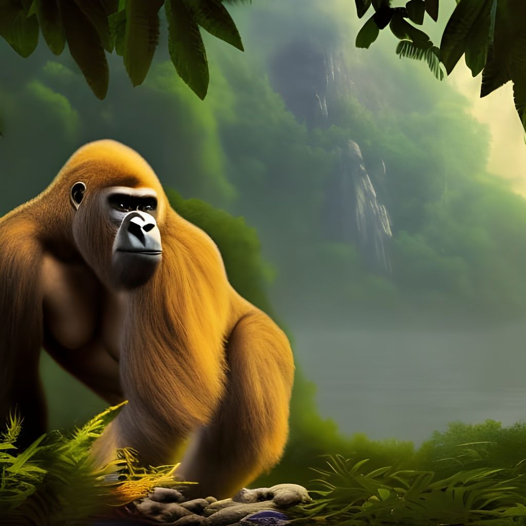 Gorilla in Jungle, Detailed Matte Painting