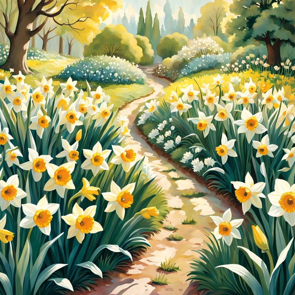 Whimsical Spring Garden in Watercolor Style
