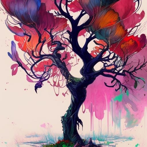 Detailed Tree Matte Painting in Action Style