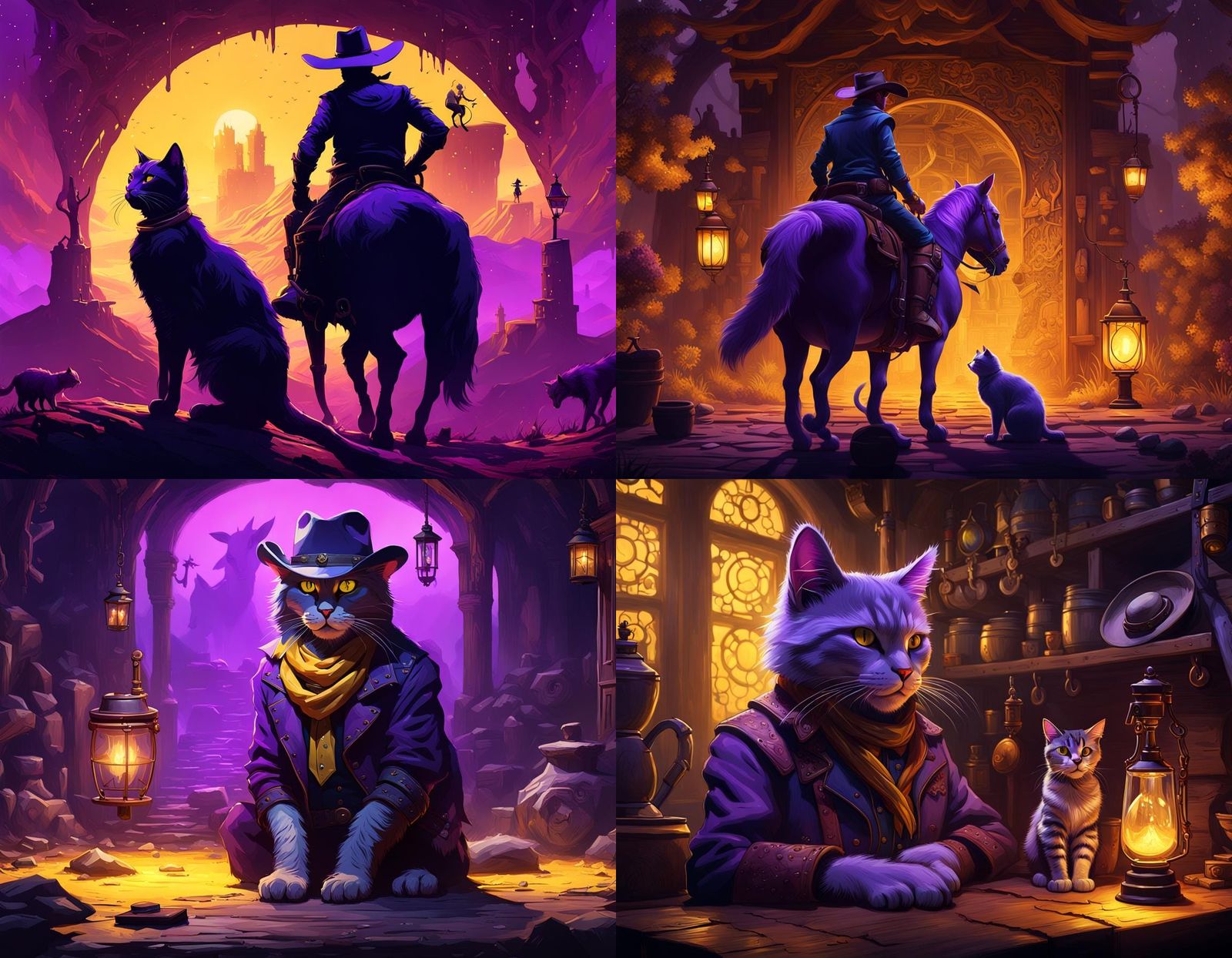 Cat and Cowboy in Dark Fantasy Style