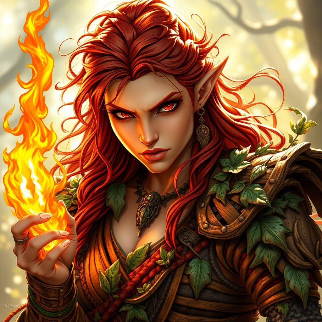 Fiery Elven Druidess in Nature's Fury