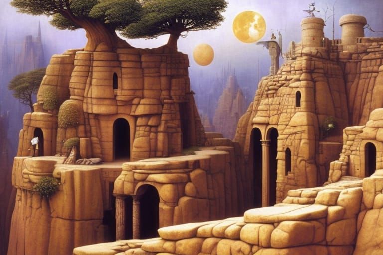 Epic Cliffside Village Inspired by Yerka and Bosch