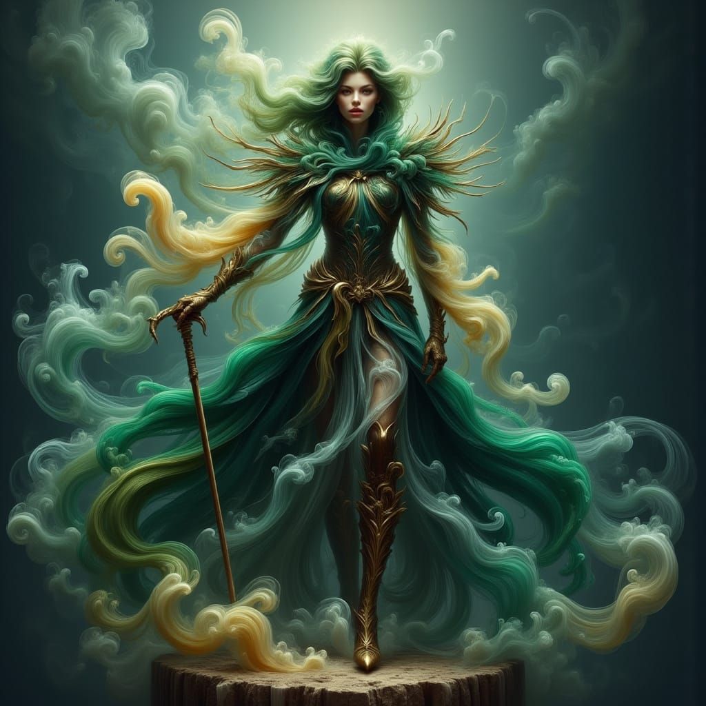 Elf Warrior on Misty Cliffside in Emerald Cloak