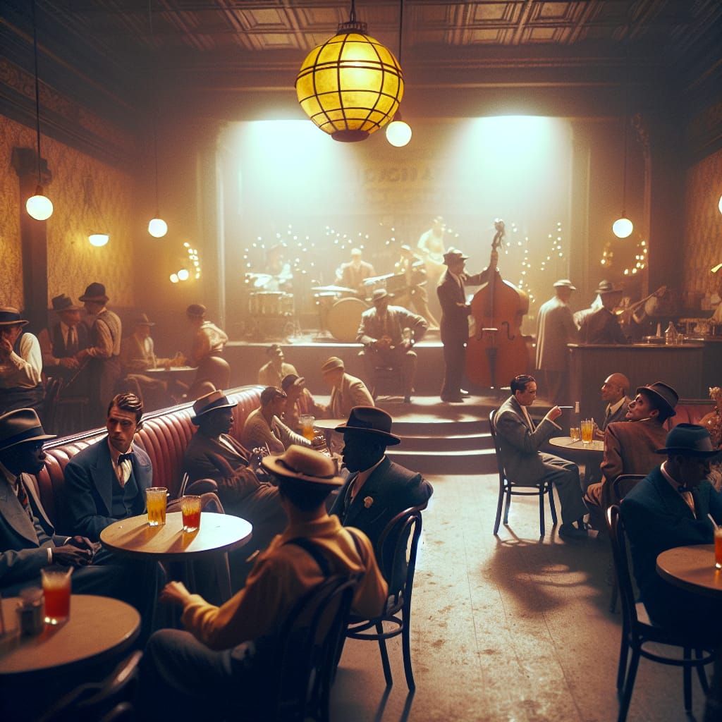 1920s Jazz Cafe Interior as Vintage Film Still
