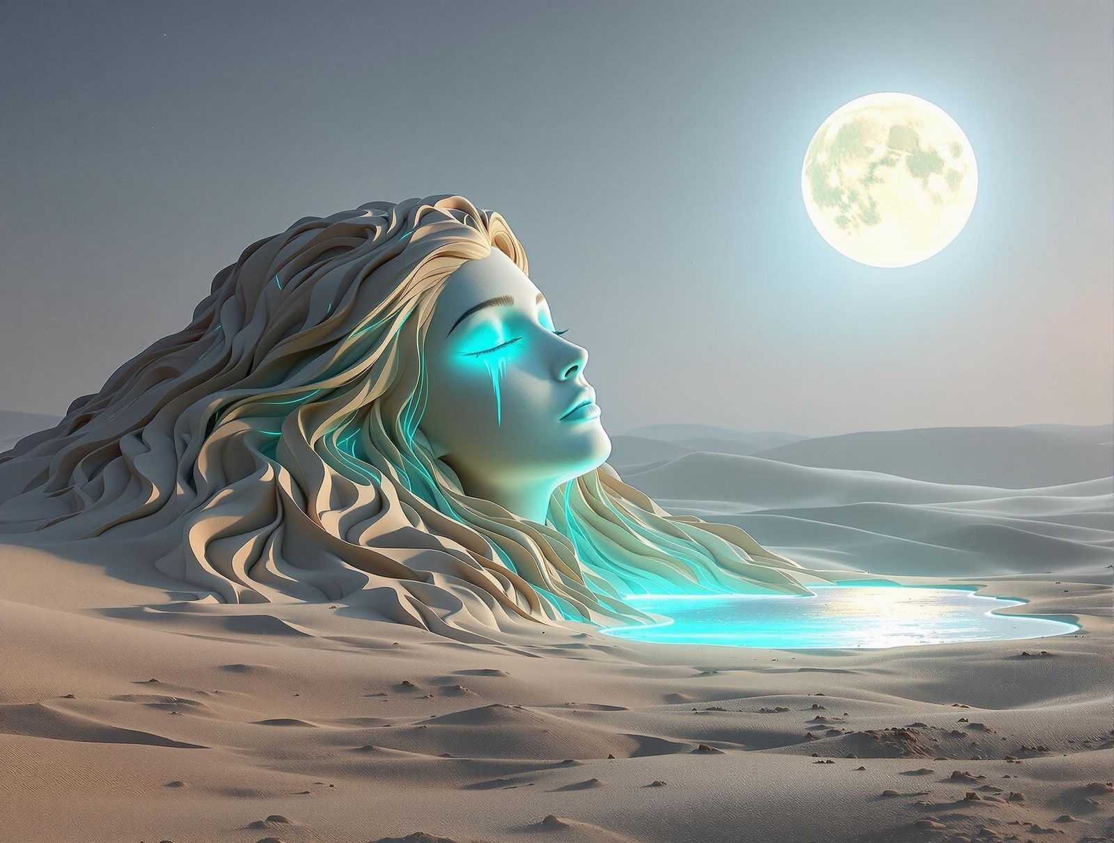 Surreal Grieving Desert Goddess Erodes into the Sand