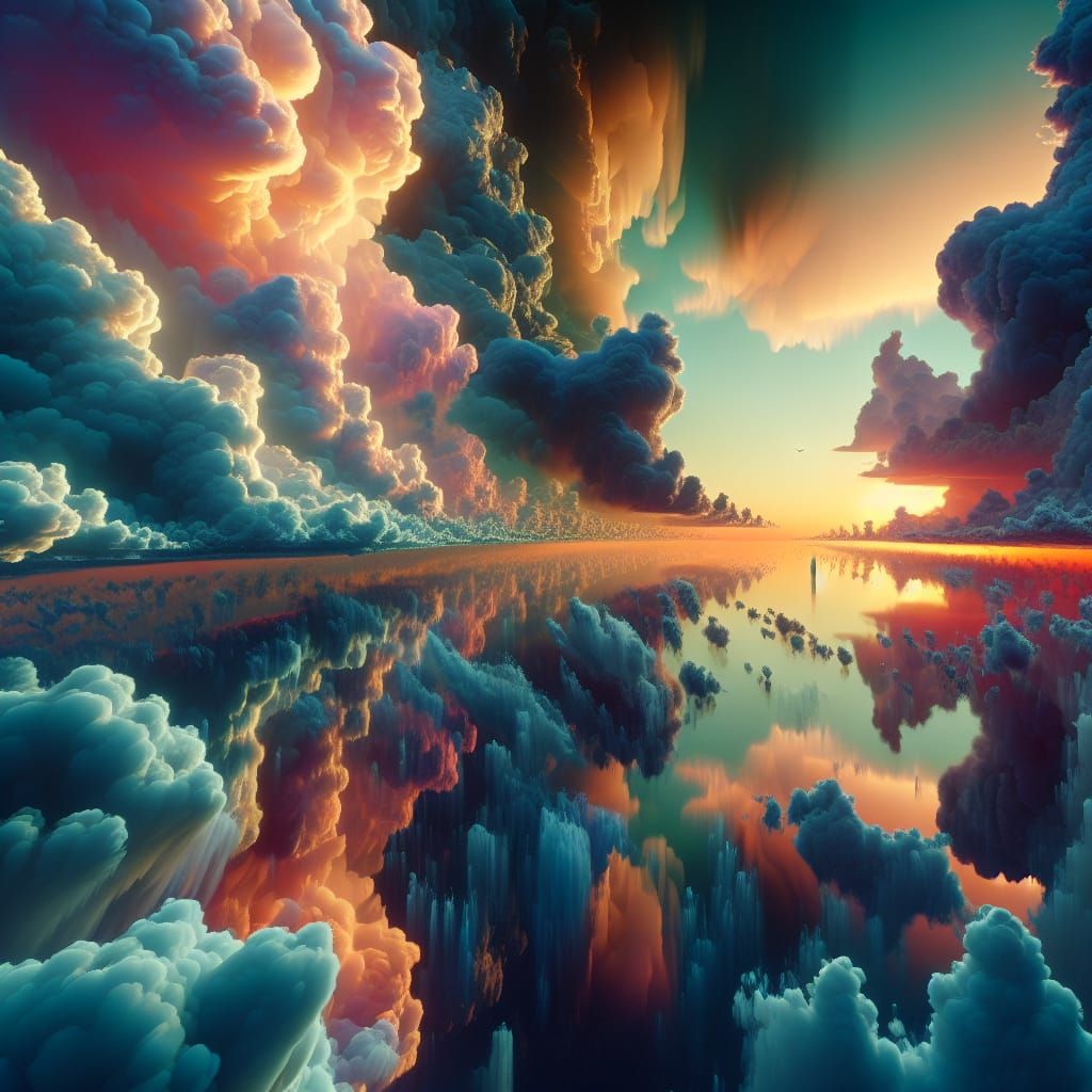 Split-Toned Seascape with Glowing Island at Dusk