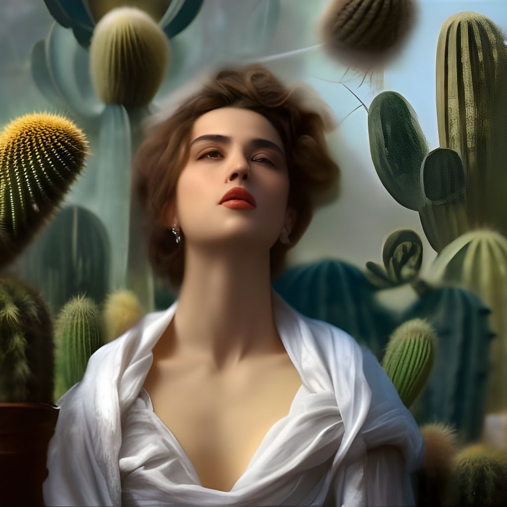 Three Women in a Cactus Garden: Photorealistic Digital Art