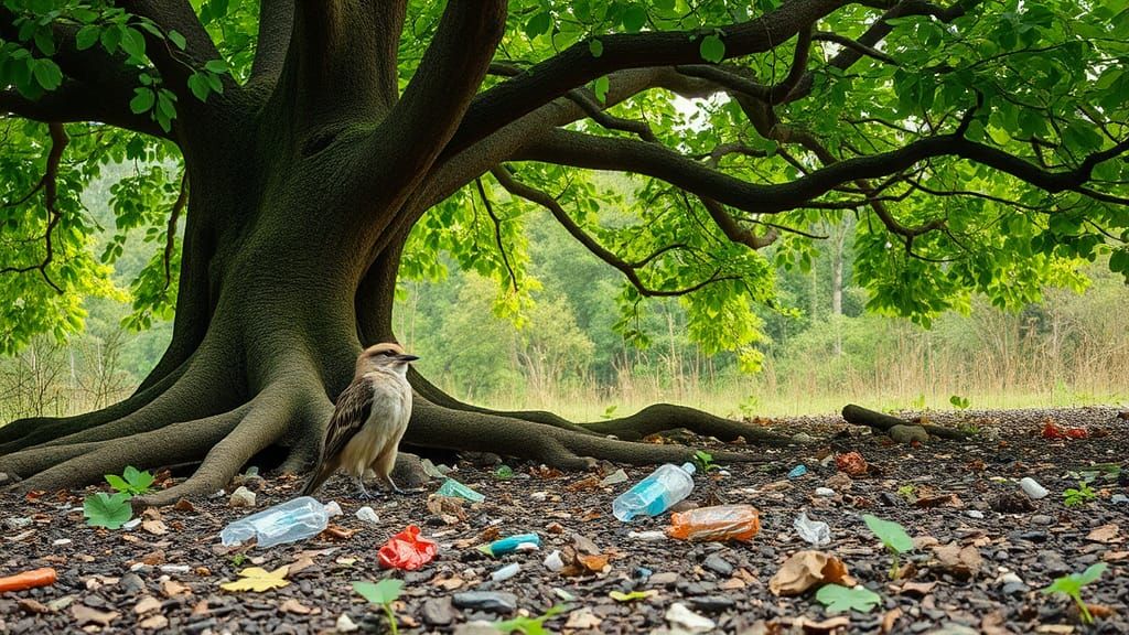 Hyperrealistic Ecosystem in Danger: Nature vs. Pollution