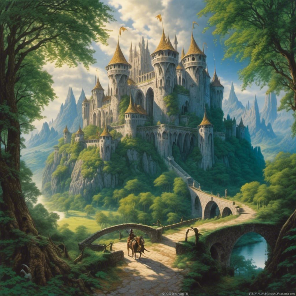 Fantasy Castle in Elven Forest Landscape