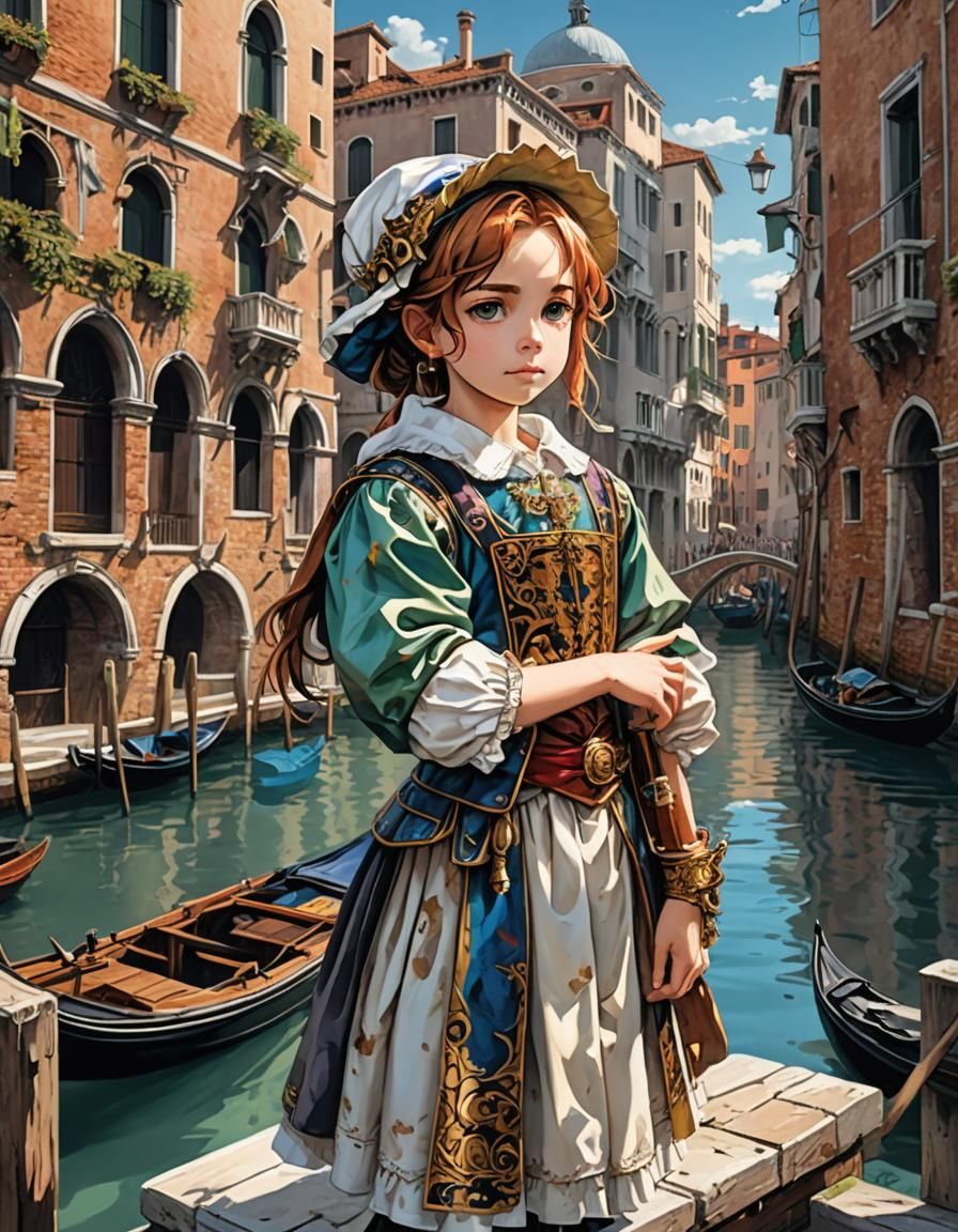 Renaissance Venice Child Painter in Manga Style