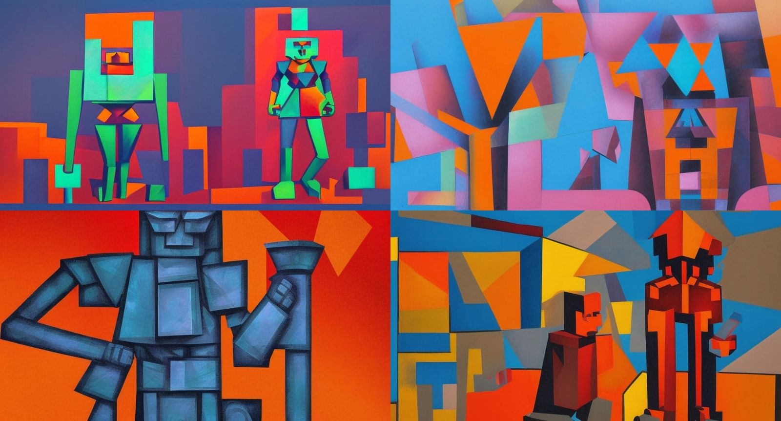 Epic Stone Golem in Ruins: A Cubist Art Deco Painting
