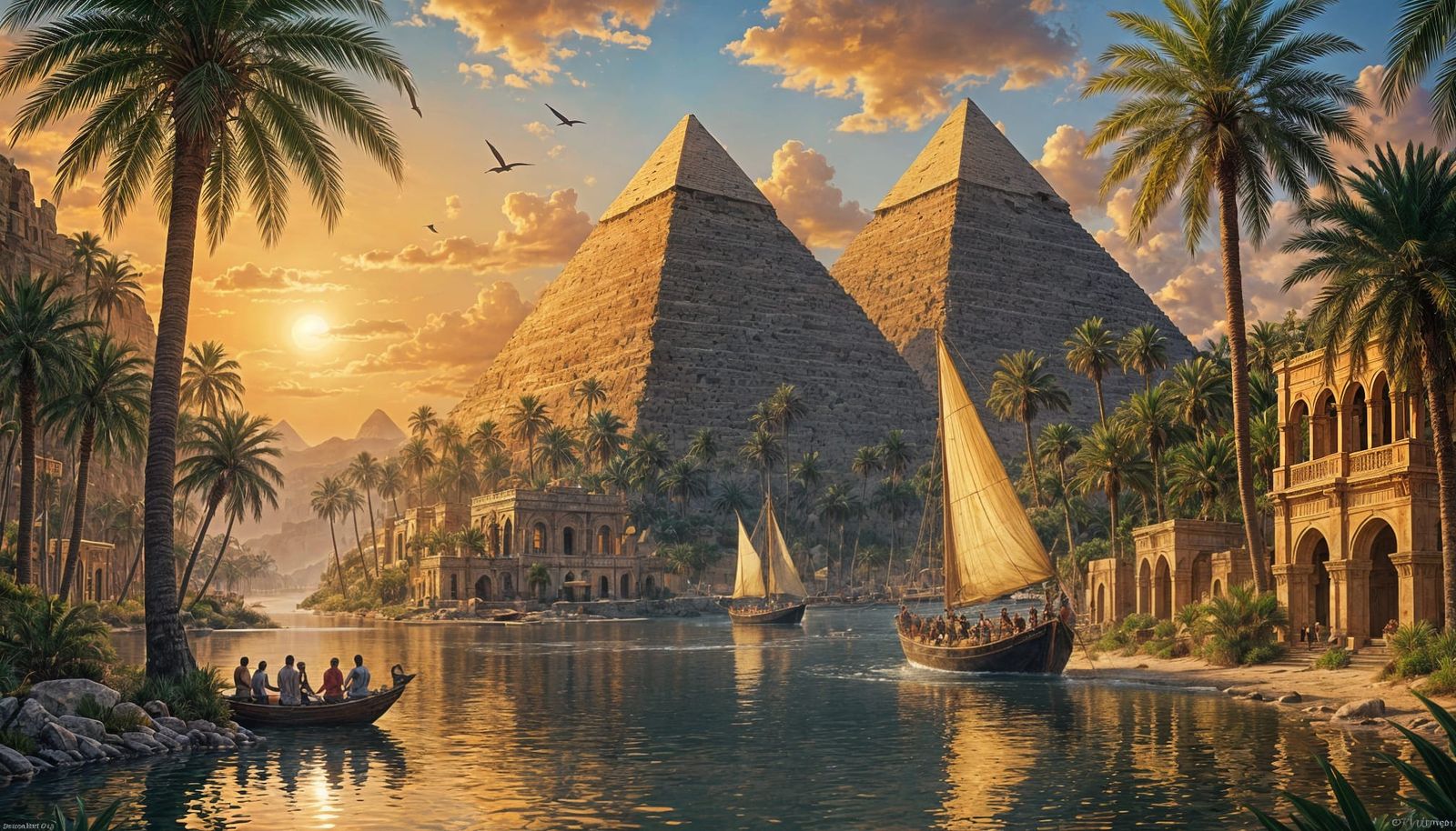 Ancient Egyptian Pyramids Bask in Sunset Glory