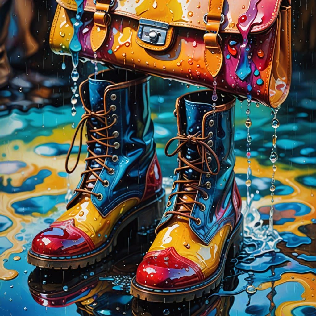 Water Handbag and Boots in Impressionistic Surrealism