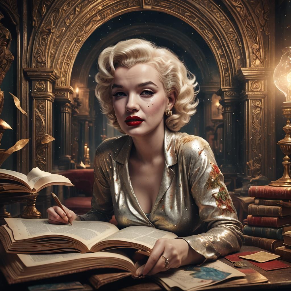 Marilyn Monroe Reads Illuminated Manuscript: Fantasy Art