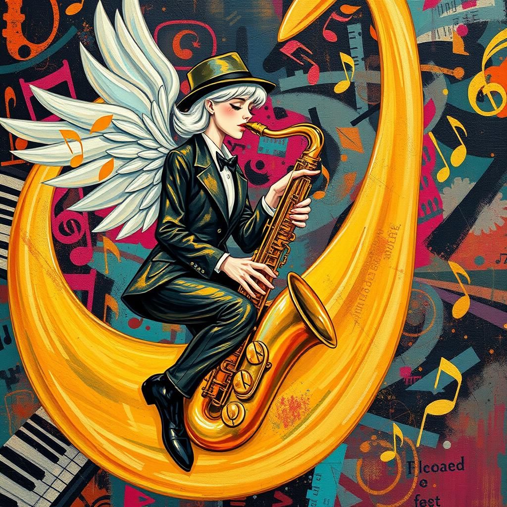 Jazz Saxophonist in Dreamlike Abstract Style
