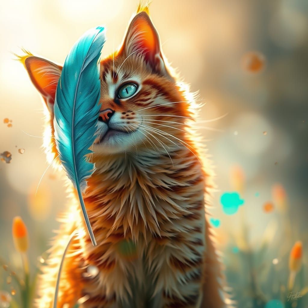 Cat at Play: Watercolor in Sunlight