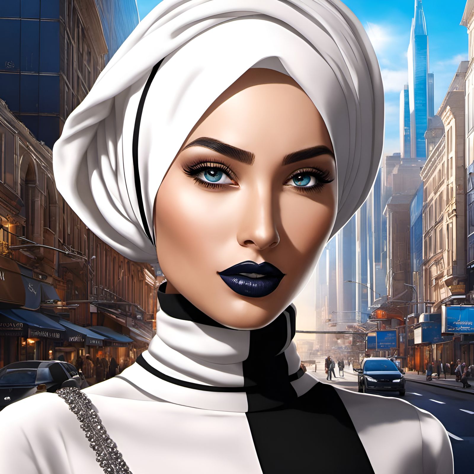 Beautiful Hijabi Woman in City Street Setting