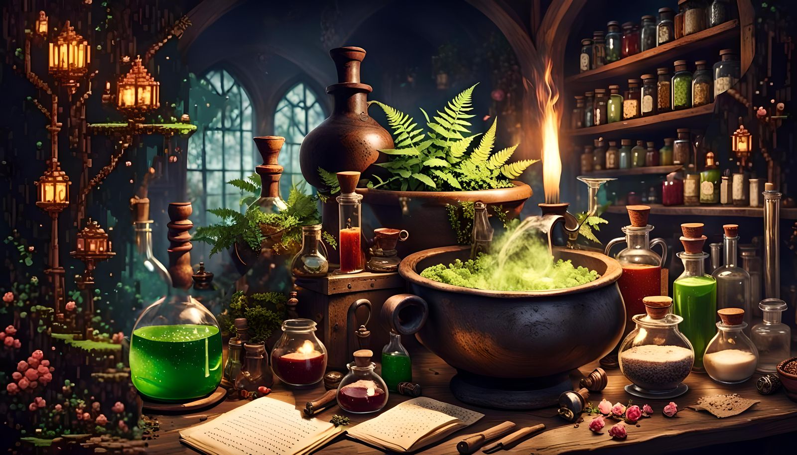 Apothecary Lab with Potions and Magical Brews