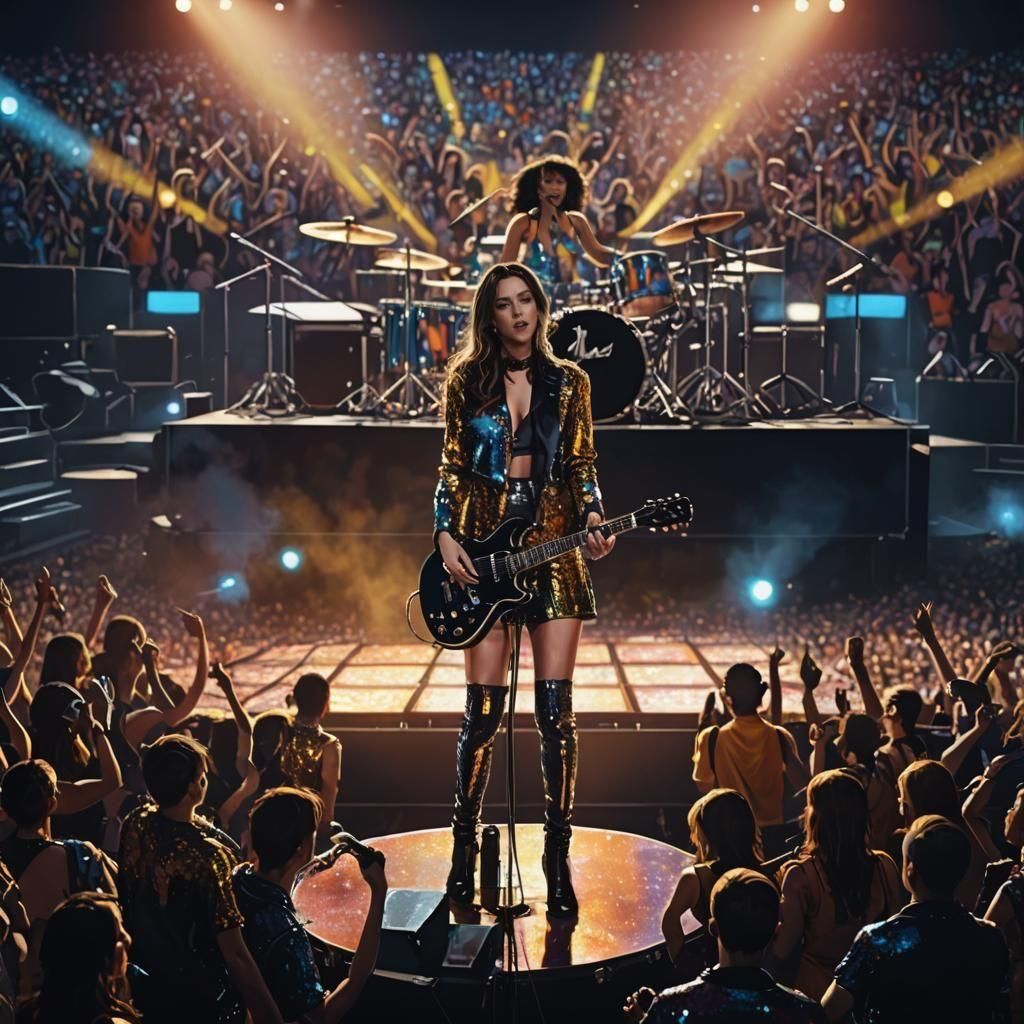 Hyperrealistic Stadium Concert with Female Singer
