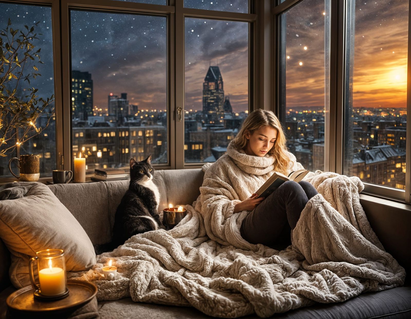Cozy Hygge Scene in Penthouse Apartment