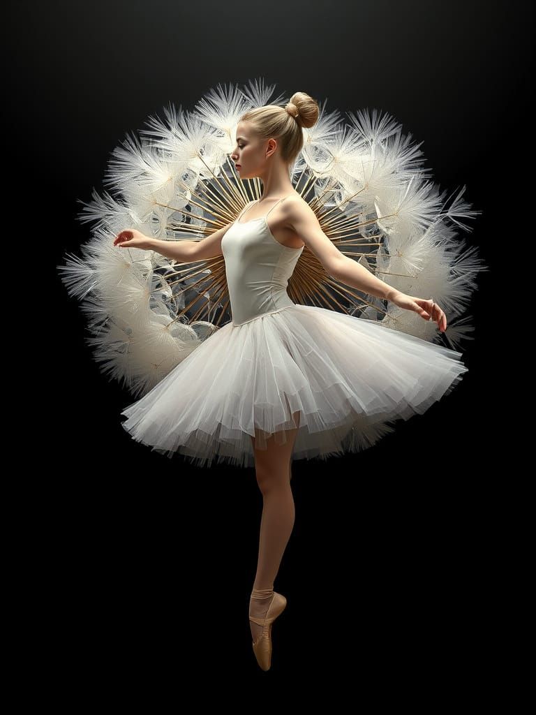 Ethereal Ballerina in Dandelion Tutu Pose