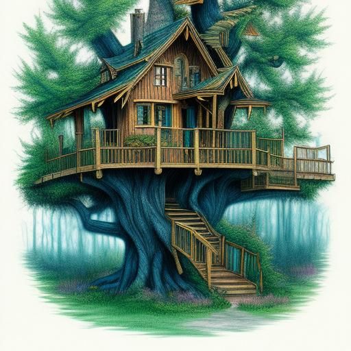 Ethereal Drawing of Elaborate Treehouse