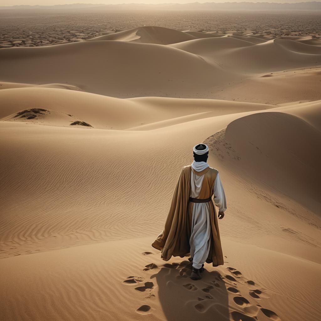 Arabian Prince Gazing Over Desert in Golden Light
