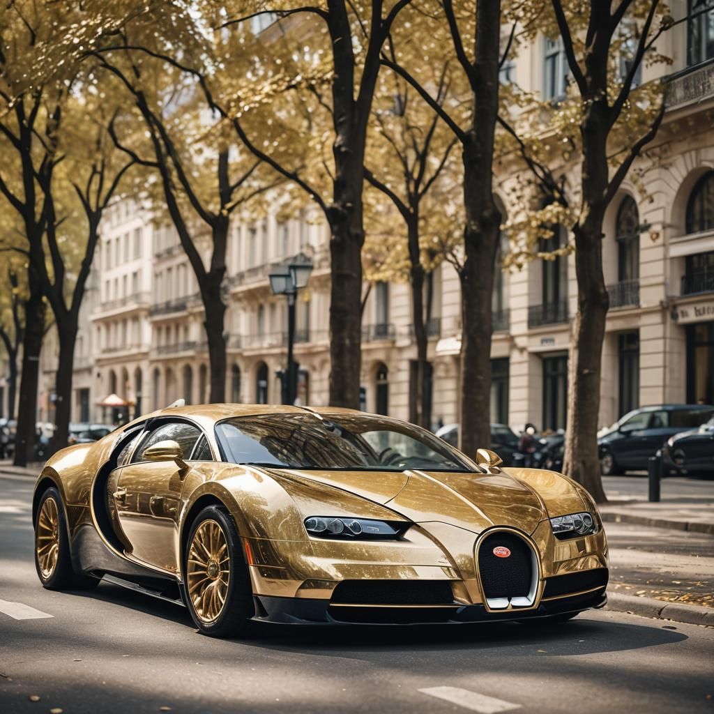 Gold Bugatti Car in Professional Photo Style