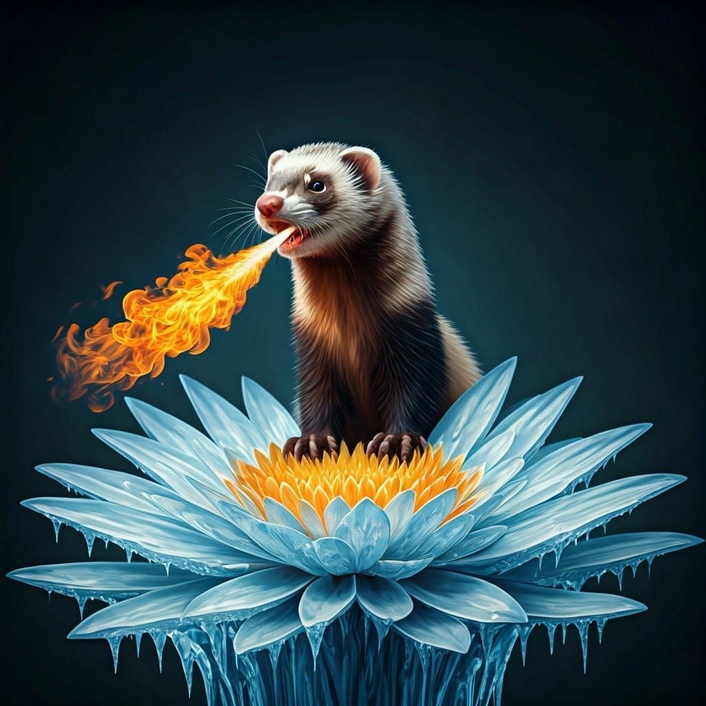 Ferret-Dragon Hybrid Breathes Fire on Ice Flower