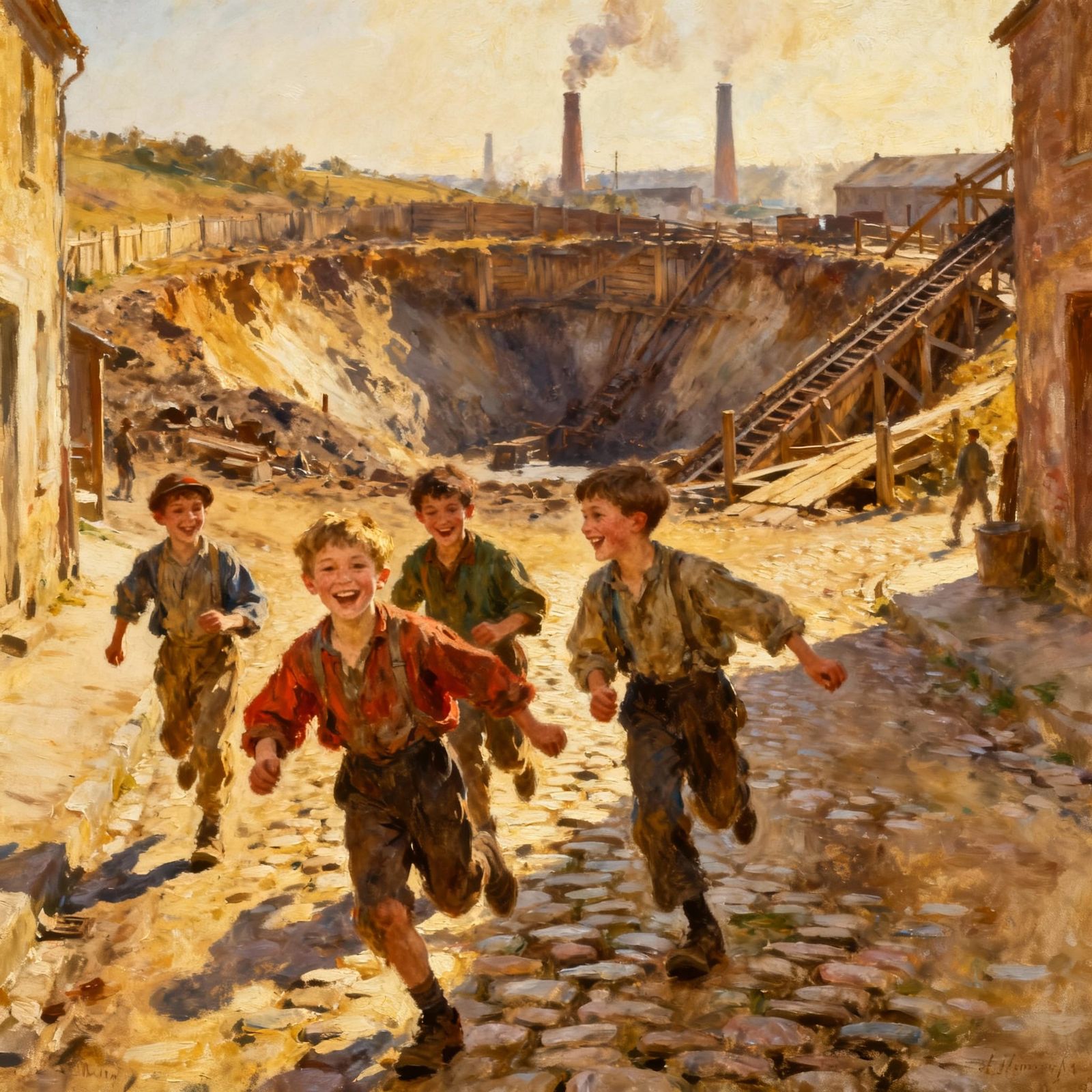 Children Play Near Mining Pit in John Singer Sargent Style